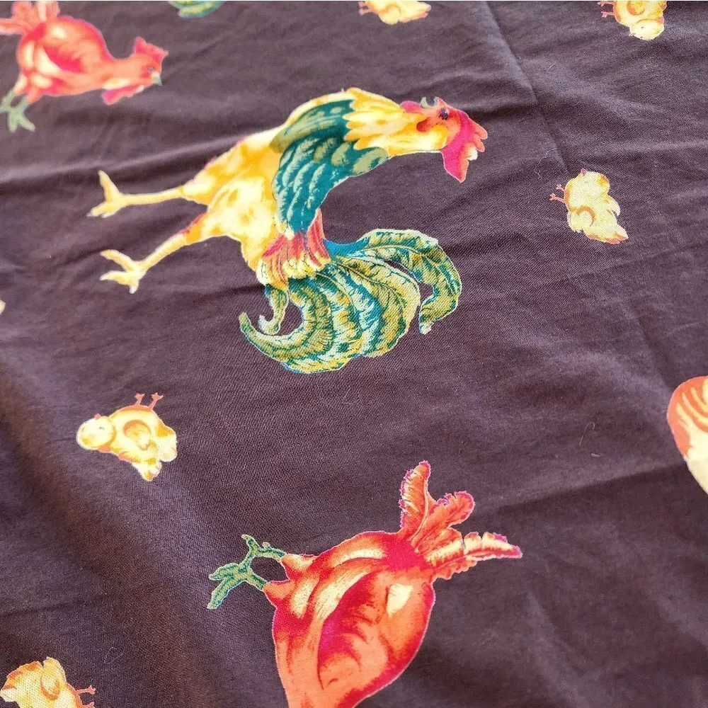 April Cornell Farm House Chicken & Rooster Tablecloth Napkins Chocolate Brown